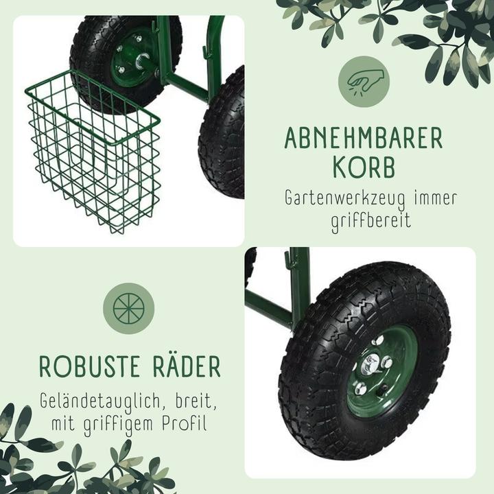 Produktbild Hermex Fahrbarer Gartensitz Rollsitz Gartenhocker Gartenwagen Sitzwagen (130 kg)