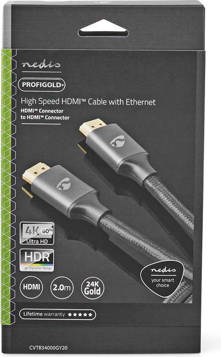Produktbild Nedis High Speed??HDMI T Kabel mit Ethernet HDMIT Stecker HDMIT Stecker 4K@60Hz ARC 18 Gbps 2.00 m (2 m)