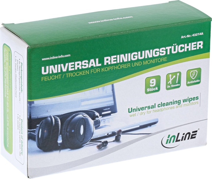 Actual product image InLine Universal cleaning wipes wet/dry for headphones and monitors (9 x)