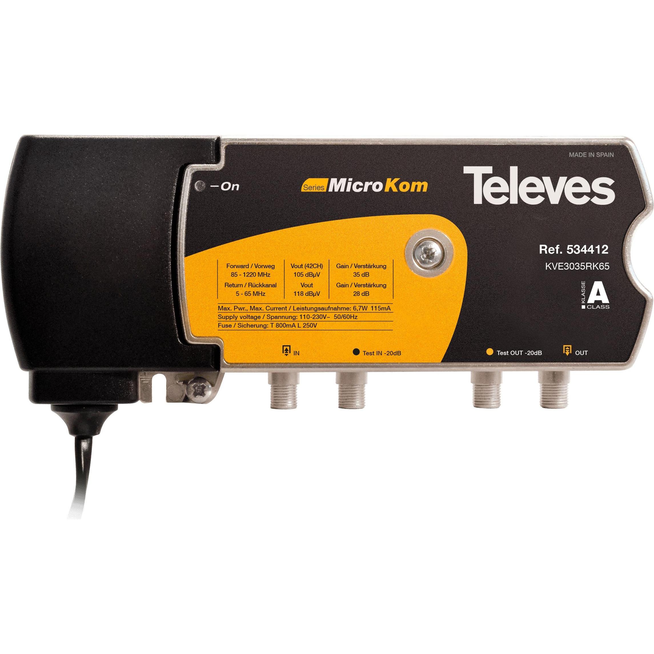 Televes, Zubehör Elektroinstallation, KVE3035RK65 BK-Verstärker 30/35dB m.RK 5-65MHz 28dB