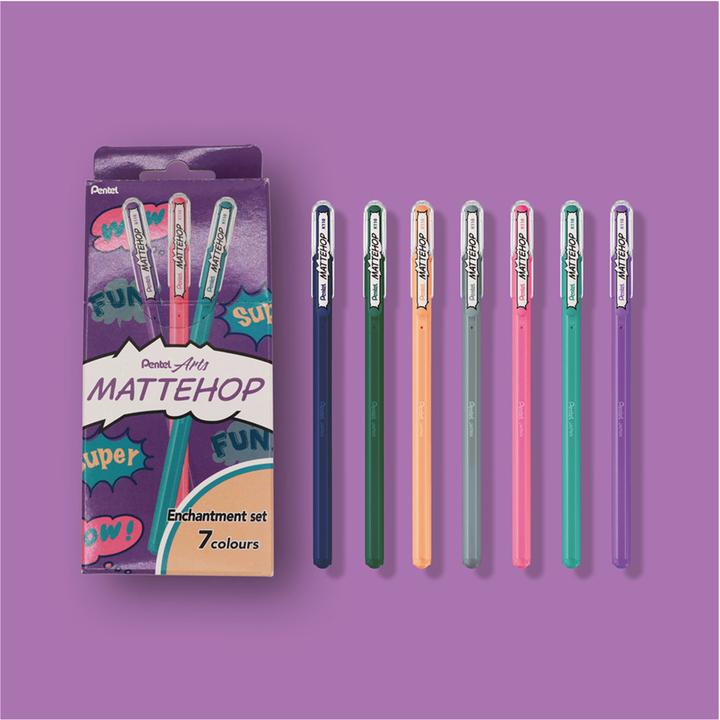 Produktbild Pentel Gelschreiber Mattehop Enchantment 1 mm, Mehrfarbig (blassorange, Dunkelgrün, Grau, hellrosa, Hellviolett, Marine, Türkisblau)