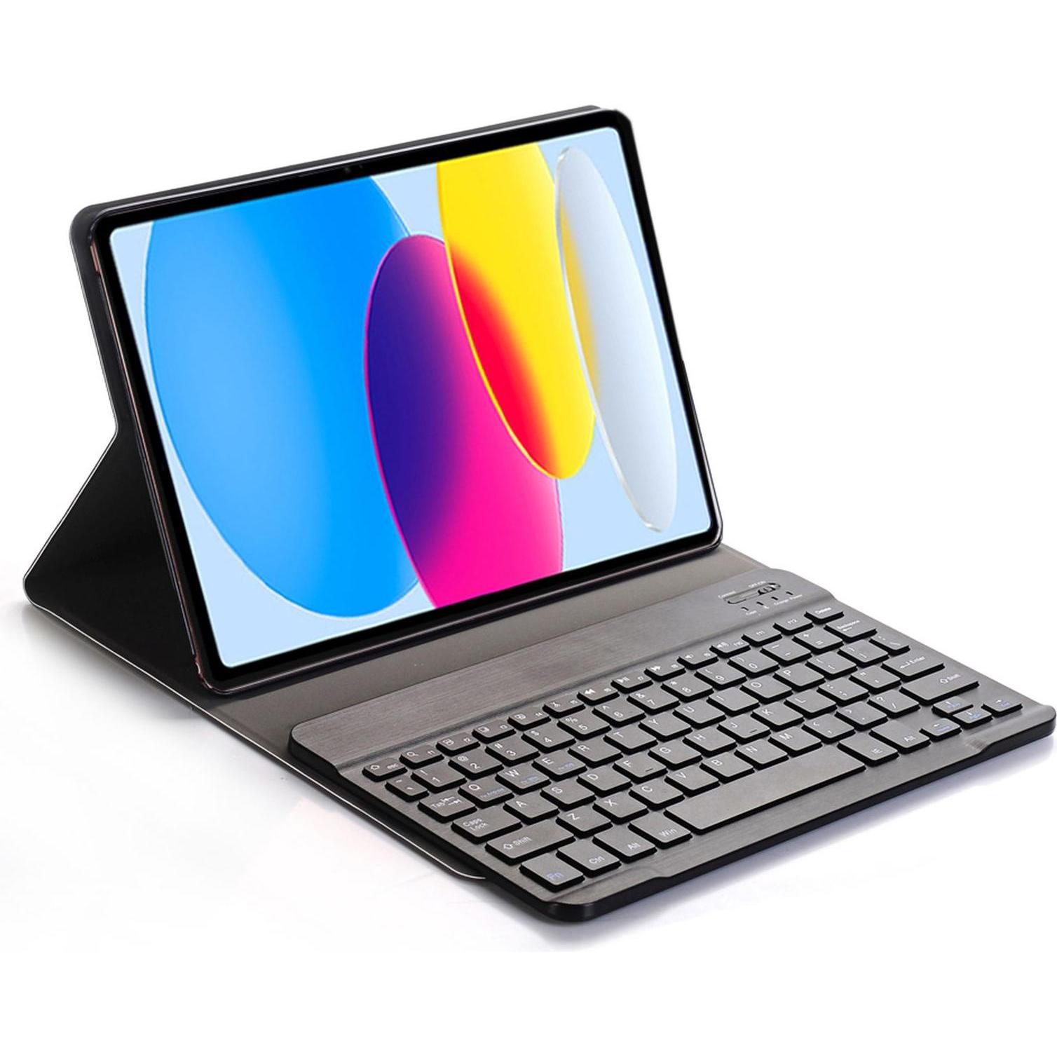 Lobwerk 2in1 Set Bluetooth Tastatur in Schwarz mit Beleuchtung + Hülle für Apple iPad 10. Gen 2022 10.9 Zoll, Tablet Tas...