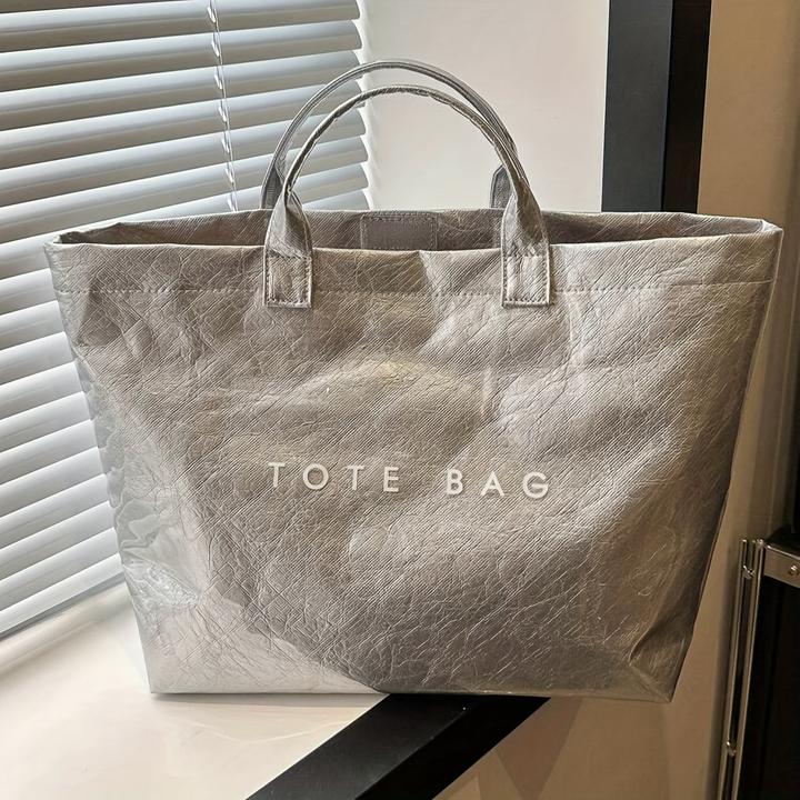 Actual product image Only-Bags.Store Chic preppy style large capacity tote bag - Lightweight PVC & kraft paper with magic tape closure