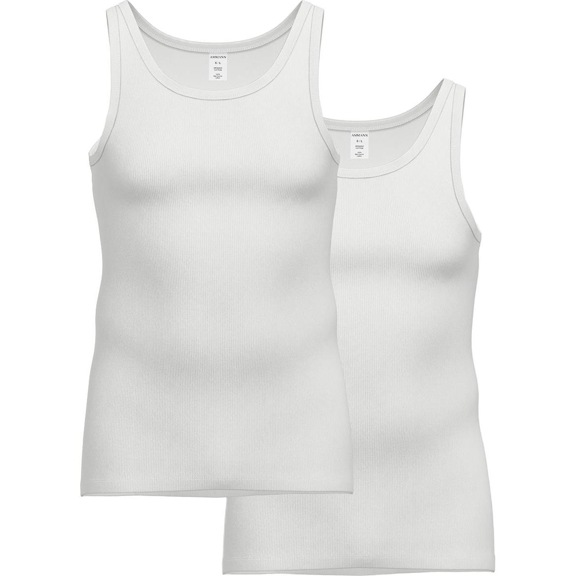 Ammann, Herren, Shirt, 2er Pack Organic Cotton Doppelripp Unterhemd / Tanktop, Weiss, (XL)