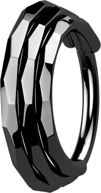 Produktbild Star Piercing Micro Segmentring klappbar schwarz drei linien facettiert (Titan, ohne Messing)