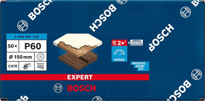 Image du produit Bosch Professional Zubehör Papier abrasif Expert C470 multi-trous pour ponceuse excentrique, 150 mm, G 60, 50 pcs. (60)