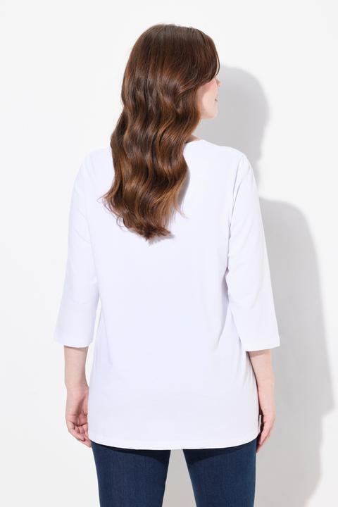 Actual product image Ulla Popken Springtime Graphic 3/4 Sleeve Split Neck Tee (50, 52)