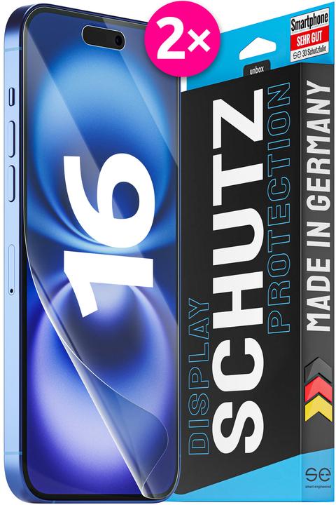 Smart Engineered 2x3D Screen Protector voor iPhone 16 transparant (2 Stuk, Apple iPhone 16)