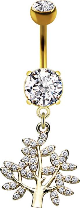 Actual product image Star Piercing Banana 14k gold-plated with two spheres crystal silver pendant tree of life (Brass, Surgical steel 316L)