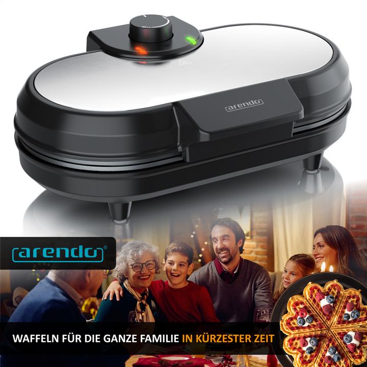 Actual product image Arendo Doppelwaffeleisen Waffeleisen Doppel Herzwaffeln, Antihaftbeschichtung, 1000 Watt, Temperaturregler