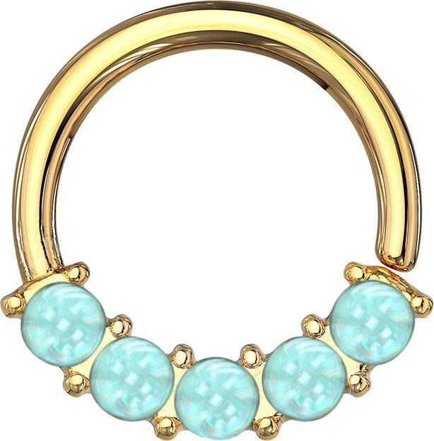 Produktbild Star Piercing Micro Piercing Ring vergoldet front fünf Epoxidsteinen blau (ohne Messing, Chirurgenstahl 316L)