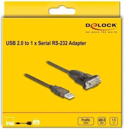 Produktbild Delock Serial-Adapter 62645 USB Typ-A zu RS-232 mit Muttern (1.50 m, VGA)