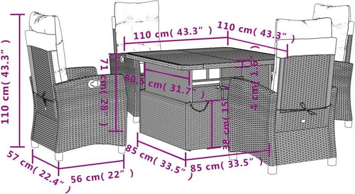 Produktbild vidaXL Garten Essgruppe (110 x 110 x 71 cm)