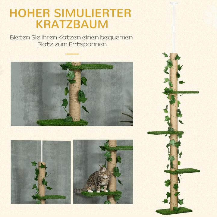 Produktbild PawHut Katzenbaum Spanplatte (242 cm, Grün+Gelb)
