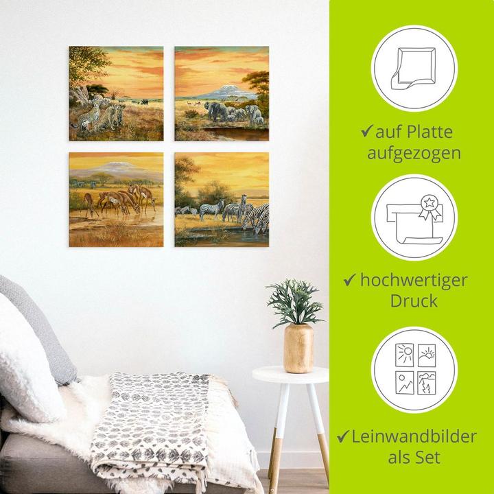 Actual product image Artland Canvas picture on panel, set cheetahs elephants zebras in the steppe K2KL (40x40 cm)