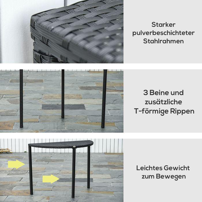 Actual product image Swisshandel24 Balcony table Semicircular garden side table made of polyrattan and metal, black, 100x50x74cm