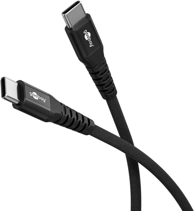 Produktbild Goobay USB-C Supersoftes Textilkabel mit Metallsteckern, 2 m, schwarz (2 m, USB 2.0, 60 W)