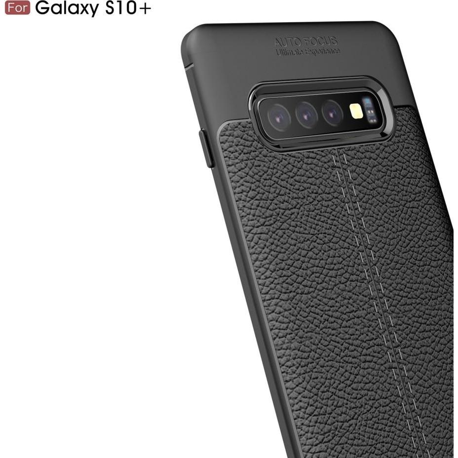 Thumbnail - Screenguard Samsung Galaxy S10+ Hülle Leather Design TPU Cover (Samsung Galaxy S10+), Smartphone Hülle, Schwarz
