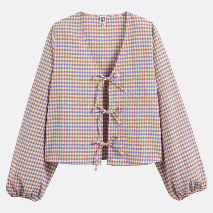 Immagine prodotto La Redoute Collections Karierte V-Ausschnitt-Bluse mit Bindebändern (XXL)