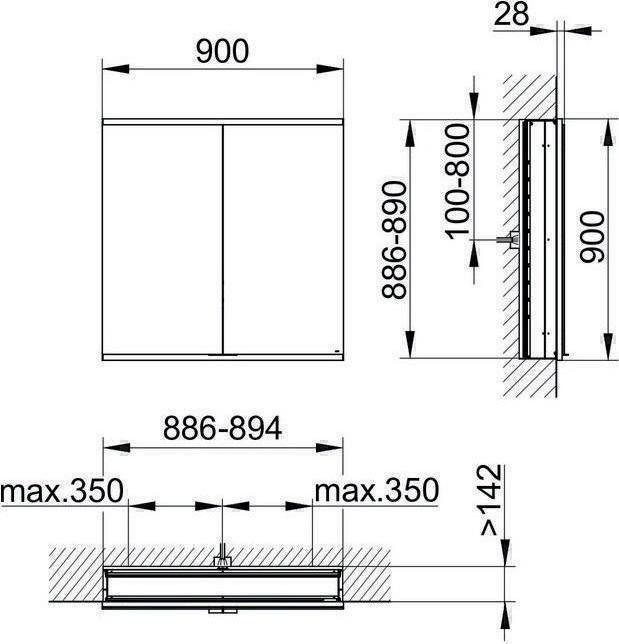 Produktbild Keuco Spiegelschrank ROYAL MODULAR 2.0 Breite 900mm Höhe 900mm Tiefe 160mm