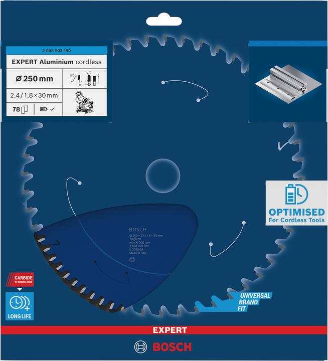 Productafbeelding Bosch Professional Zubehör EXPERT Aluminium Kreissägeblatt, 250x30 mm, T78