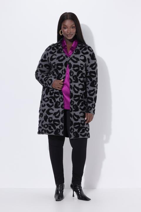 Produktbild Ulla Popken Long-Strickjacke, Leomuster, Stehkragen, Langarm (50, 52)