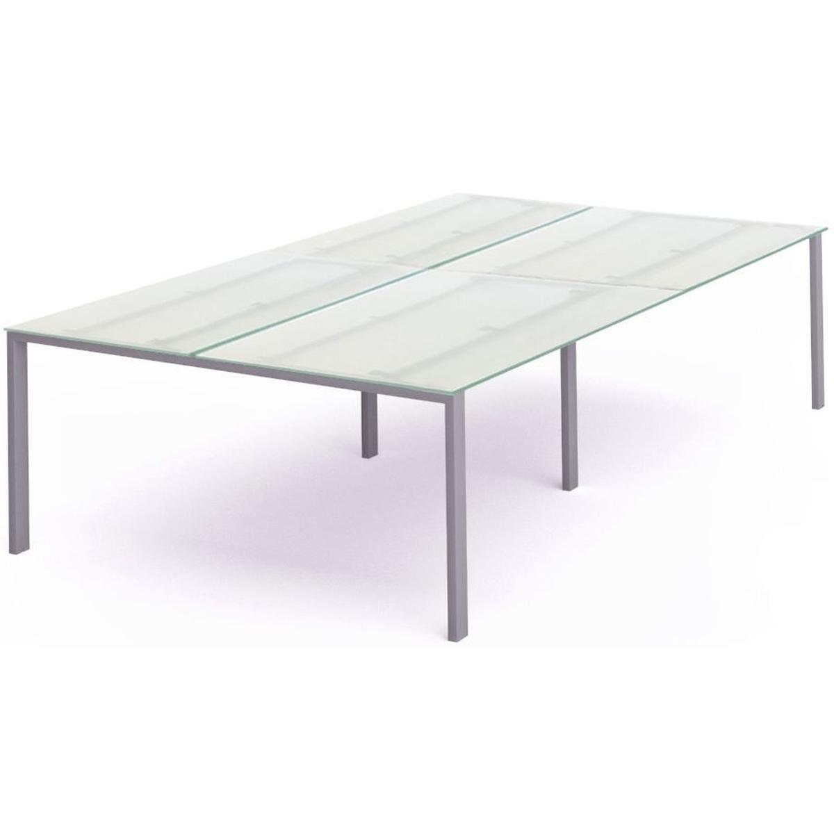 Rocada, Schreibtisch, Mehrfacharbeitstisch Total BxTxH 360x163x73cm Gestell grau Platte Glas satiniert