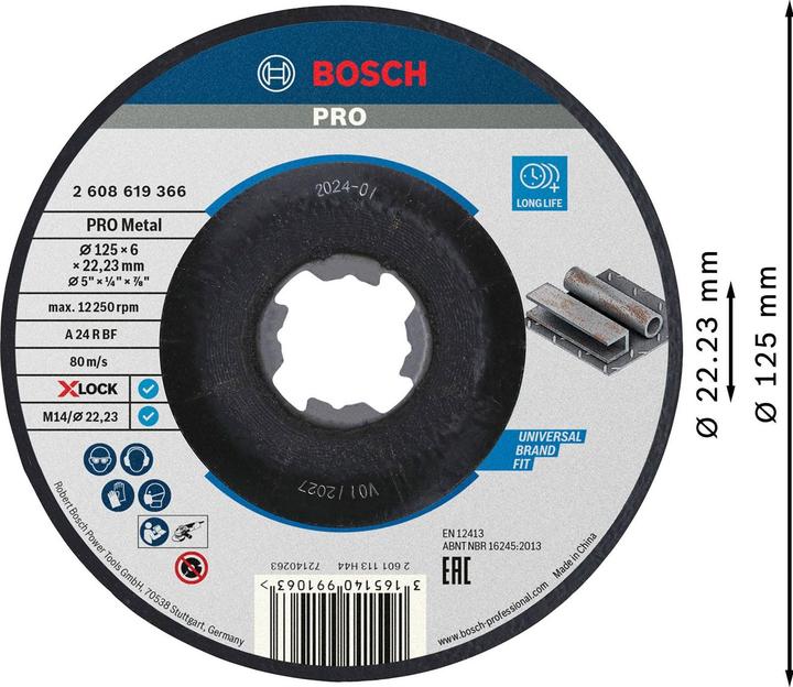 Produktbild Bosch Professional Zubehör PRO Metal X-Lock Schleifscheibe, 125 x 6 x 22,23 mm