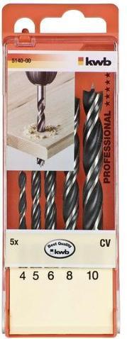 Productafbeelding kwb Houtboren set 5 stuks. (4 mm, 5 mm, 6 mm, 8 mm, 10 mm)