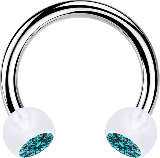 Actual product image Star Piercing Micro Circular Barbell silver with two balls transparent crystal aqua (Plastic, without brass, Surgical steel 316L)