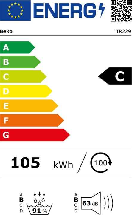 Energie-Label Beko TR229 (9 kg, Rechts)
