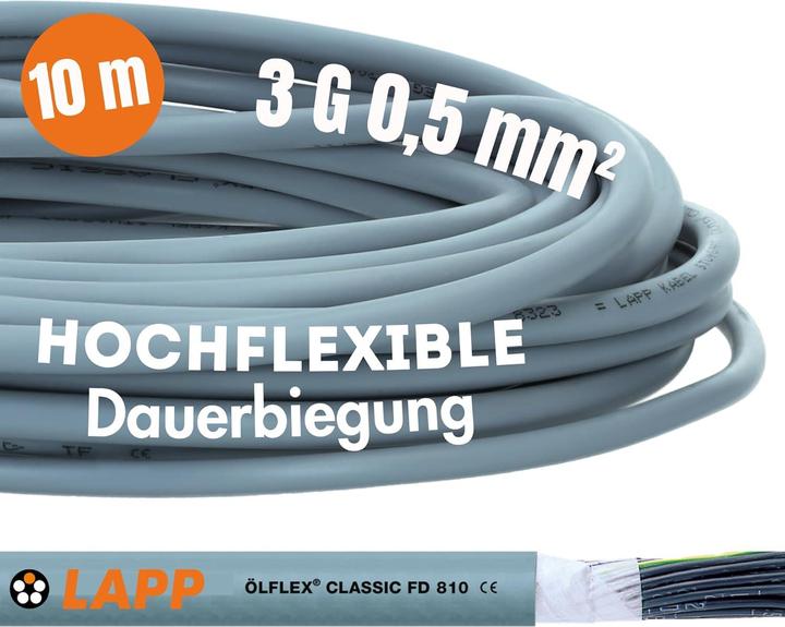 Produktbild Lapp 10 Meter 0026101 ÖLFLEX CLASSIC FD 810 Steuerleitung 3x0,5 mm² grau mit grün-gelbem Schutzleite (10 m)