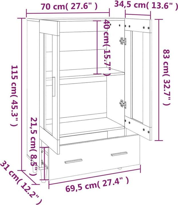 Produktbild vidaXL Highboard (70 x 70 x 115 cm)