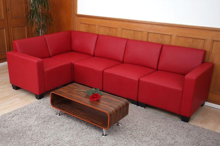 Actual product image Mendler Modular Sofa-System Couch-Garnitur Lyon 5, Kunstleder, rot (Corner sofa)