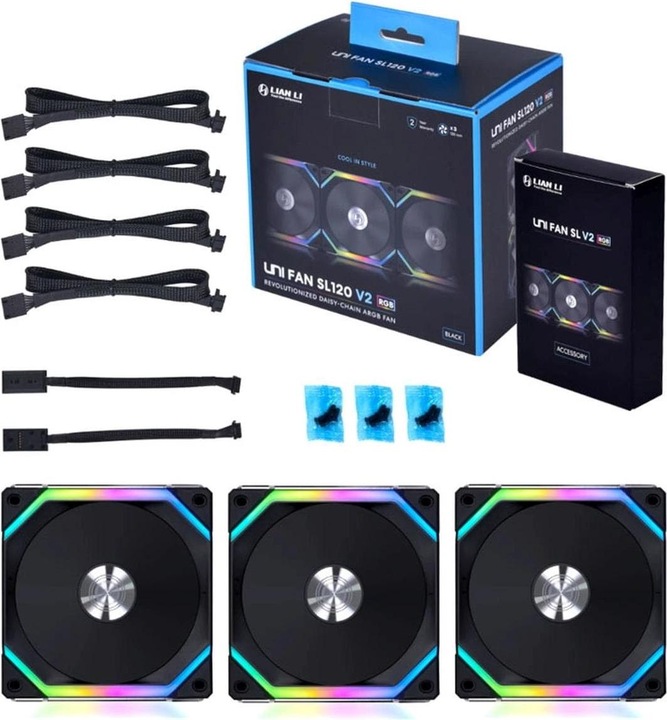 Actual product image Lian-Li UNI FAN SL120 V2 RGB PWM fan, 3-pack - 120mm, black (120 mm, 3 x)