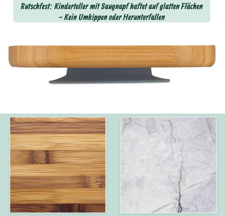 Produktbild Relaxdays - 3-teiliges Kindergeschirr Bambus, Hellbraun/ Grau, 3 x 18 cm