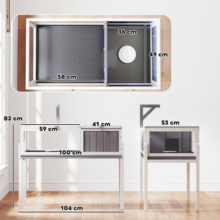 Produktbild PawHut Schildkrötenhaus Tannenholz, PS Weiss+Grau