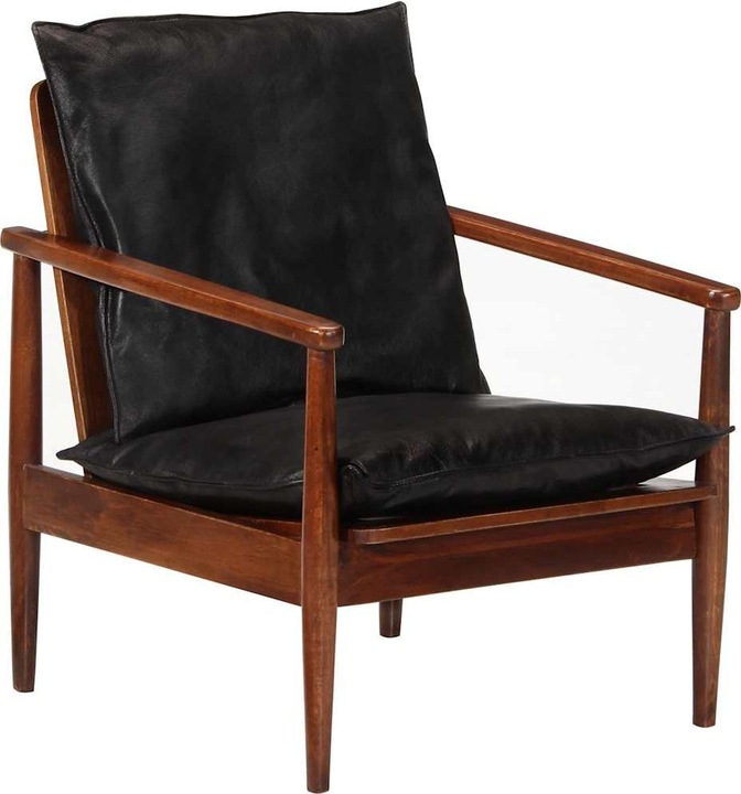 Productafbeelding VidaXL Fauteuil zwart echt leer en massief hout acacia, kleur