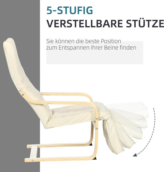 Produktbild Homcom Relaxsessel Polyester, Birkenholz Cremeweiss
