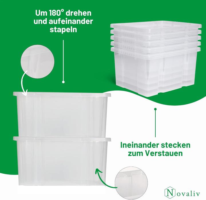 Immagine prodotto Novaliv 3x Aufbewahrungsboxen mit Deckel 27L transparente Nestbar stapelbare Storage boxes mit Clipv (46,5 x 36,5 x 24 cm, 27 l)