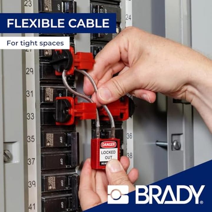 Actual product image Brady Compact nylon safety lock with cable shackle, blue, 200mm cable length, 4.7mm PVC-coated