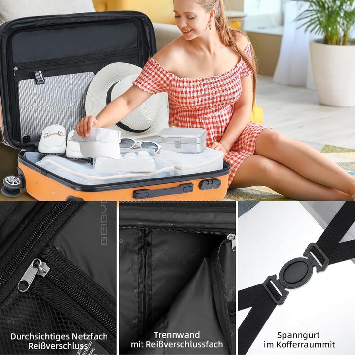 Immagine prodotto Beibye 3-teiliges Hartschalenkofferset mit 4 Zwillingsrollen und Dehnungsfuge (115 l)