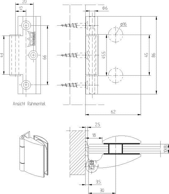 Image du produit Dormakaba DORMA-Glas paumelle avec cadre Arcos Office 25.451,verre 8-10mm,effet inox