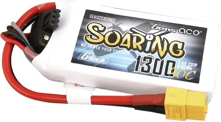 Actual product image Gens Ace Accumulator G-Tech Soaring 1300mAh 7.4V 30C 2S1P XT60 (7.40 V, 1300 mAh)