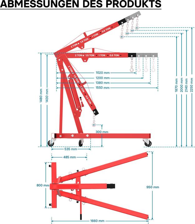Produktbild Wiltec Motorheber Werkstattkran Hydraulisch Doppelpumpe 2000 kg Getriebeheber Hebekran