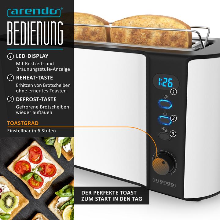 Produktbild Arendo Frühstücks Set, Edelstahl Wasserkocher 1,5l Temperaturwahl & 2-Scheiben Langschlitz Toaster, Weiss (1.50 l)