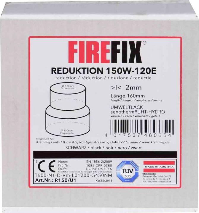 Actual product image FireFix Reducing st.sw. Ø150/120mm wall thickness 2 mm, black
