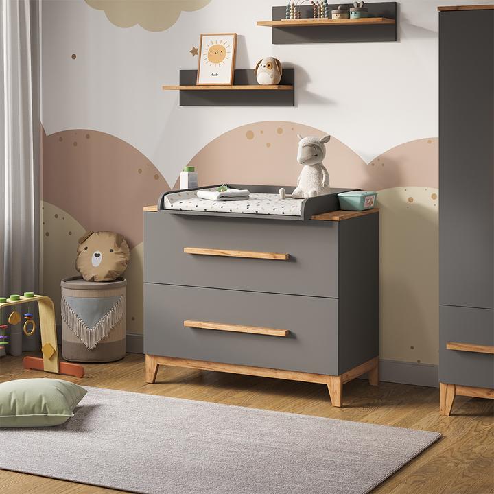 Actual product image Vicco Changing table Malia, Gray/Artisan/Artisan, 108 x 98 cm with 2 drawers