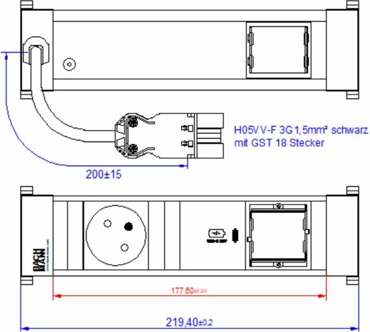 Produktbild Bachmann POWER FRAME S 1xUTE 916.5291xUSB C 30W 1xCM 0,2m GST18 (1 x, CEE 7/5, CEE 7/3, 0.20 m)