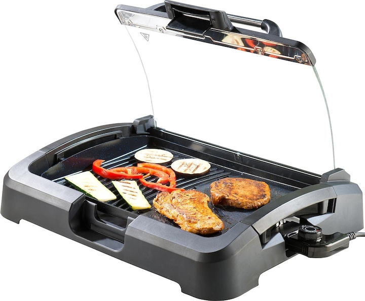 Rosenstein & Söhne Gril de table XL avec couvercle en verre et plaque de gril en céramique